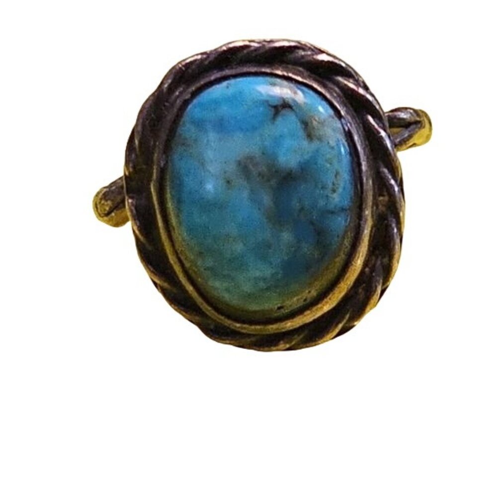 Vintage Silver & Turquoise Split‎ Shank Ring 3